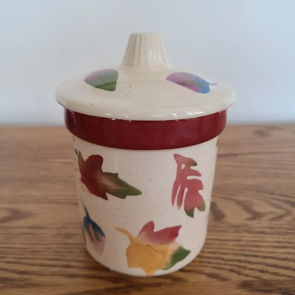 Vintage Hallmark Fall Candle With Lid - Ceramic - Autumn Leaves - Acorns - Vines